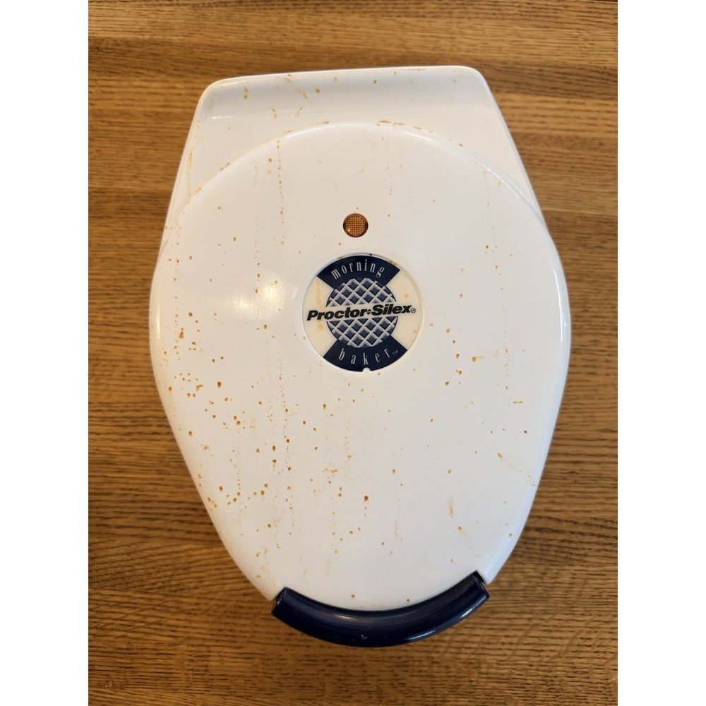 Proctor Silex Morning Baker Belgian waffle maker White & Blue TESTED & WORKS